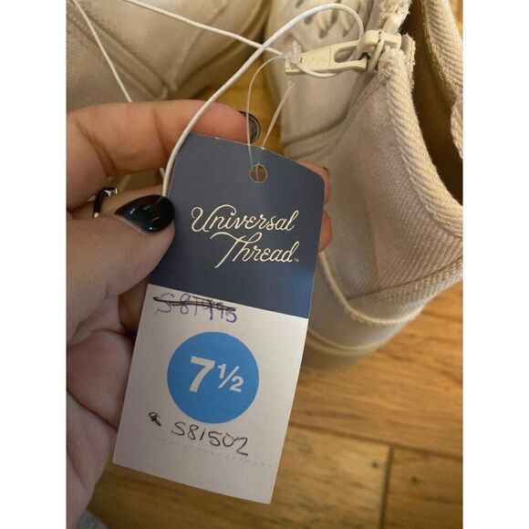Universal Thread Womens 7.5 Canvas Lace-Up & Zip Chunky Sole Boots Beige - Picture 6 of 6